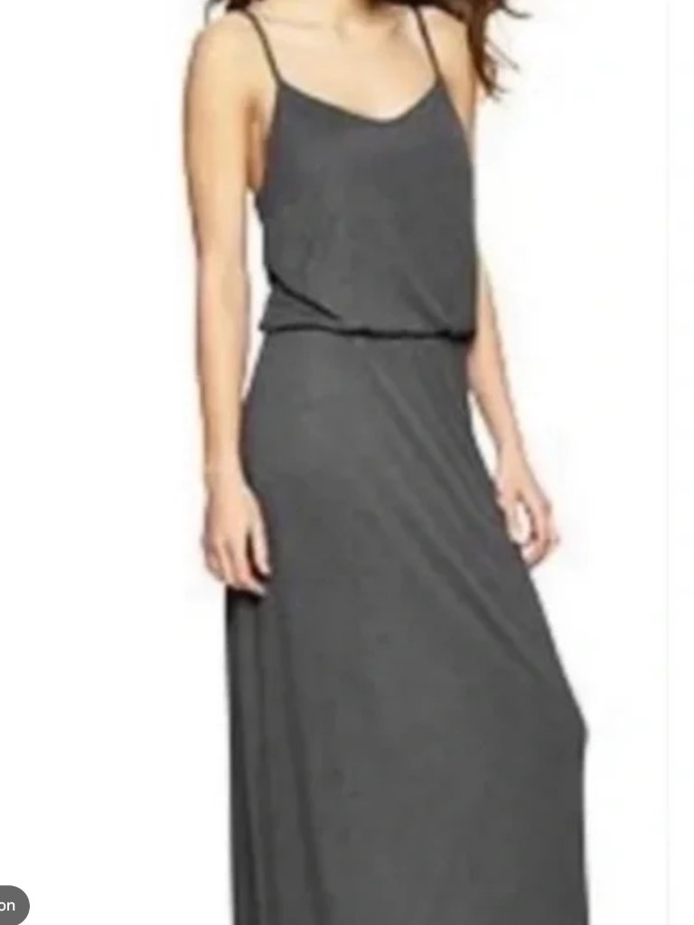 Gap Women's Charcoal Gray Spaghetti Strap Elastic Waist Knit Maxi Dress Sz S